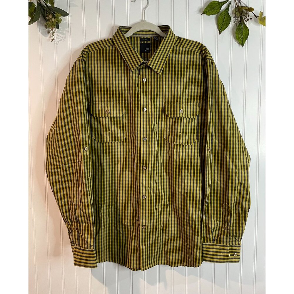 J.Ferrar Slim Fit Yellow & Gray Striped Button-Down Shirt XXL 18-18.5 100%Cotton